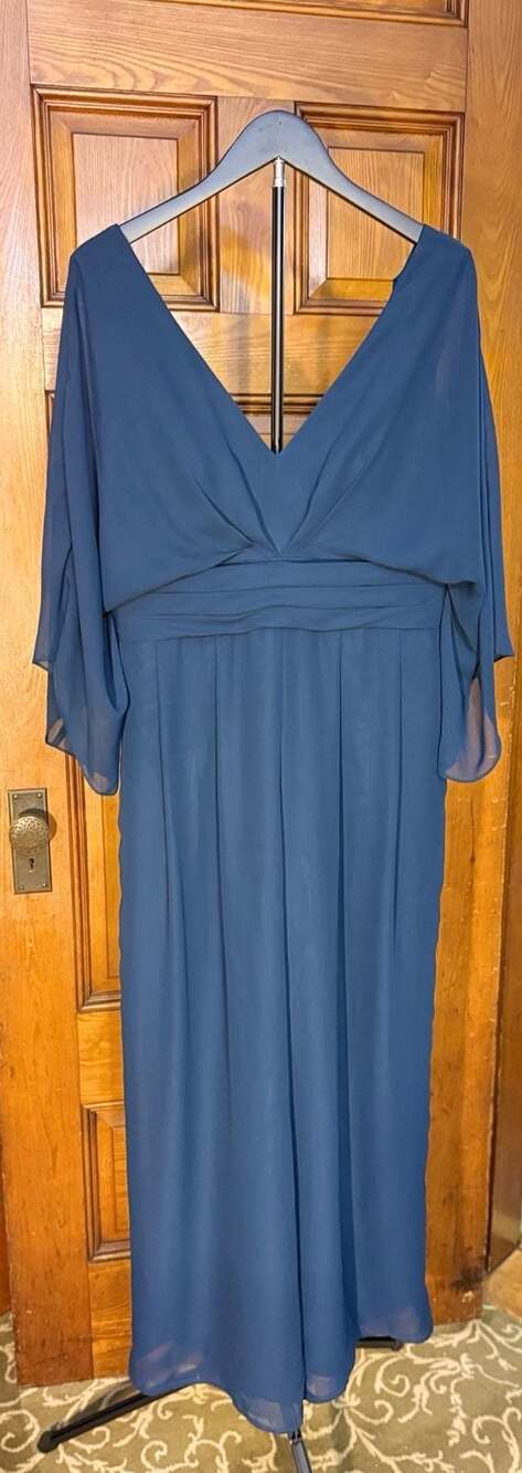 JJ's House V-Neck Chiffon Wide-Leg Jumpsuit with Flutter Sleeves, Ink Blue